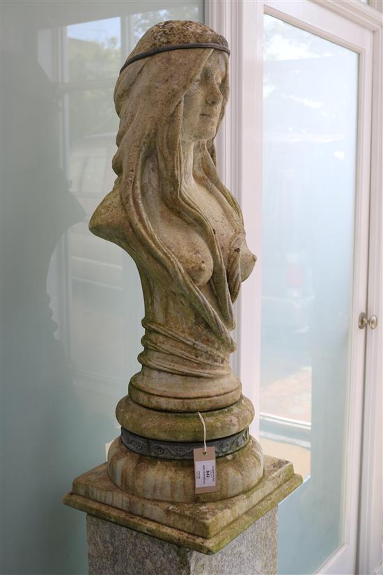 An Art Nouveau style composition bust and pedestal, H.173cm